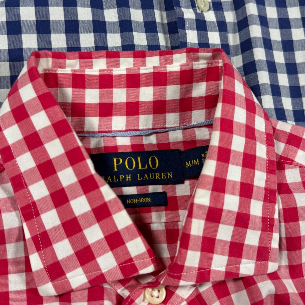 Lot of 2 Polo Ralph Lauren Button Shirts Mens Medium Gingham Check  Non Iron - Picture 2 of 7